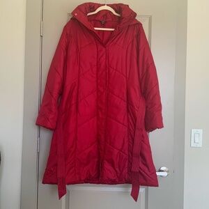 Marks & Spencer Winter Hidden Zip Front Snap Coat Long Jacket Red Size UK20 US16